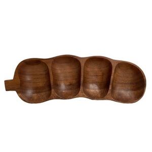 Mountainwoods Acacia Solid Hardwood Serving Dish MCM Rustic Cabin 4 Sections 16”